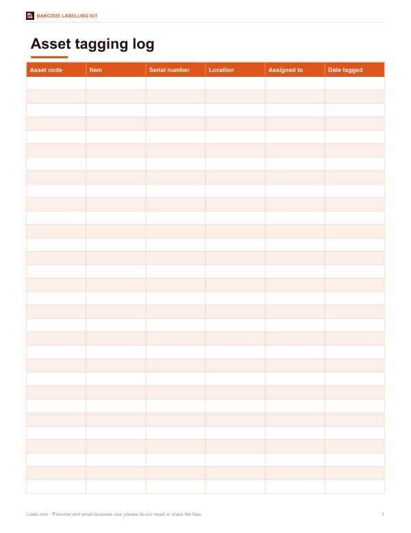 Preview of Printable Asset Log Sheet
